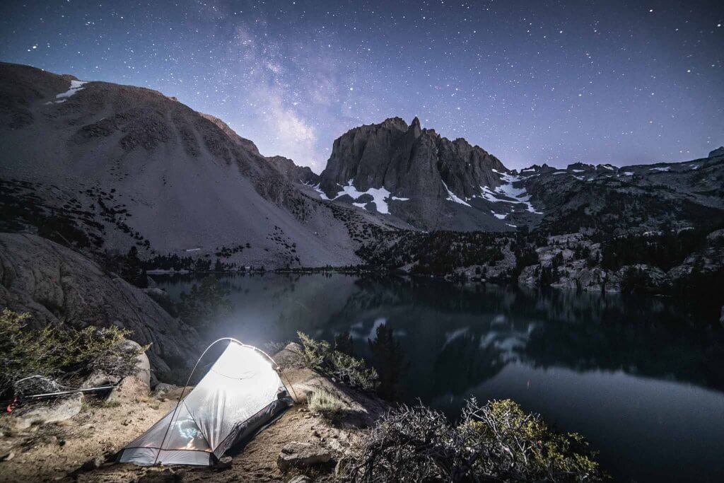 big pine lakes camping milky way taken by California photographer.