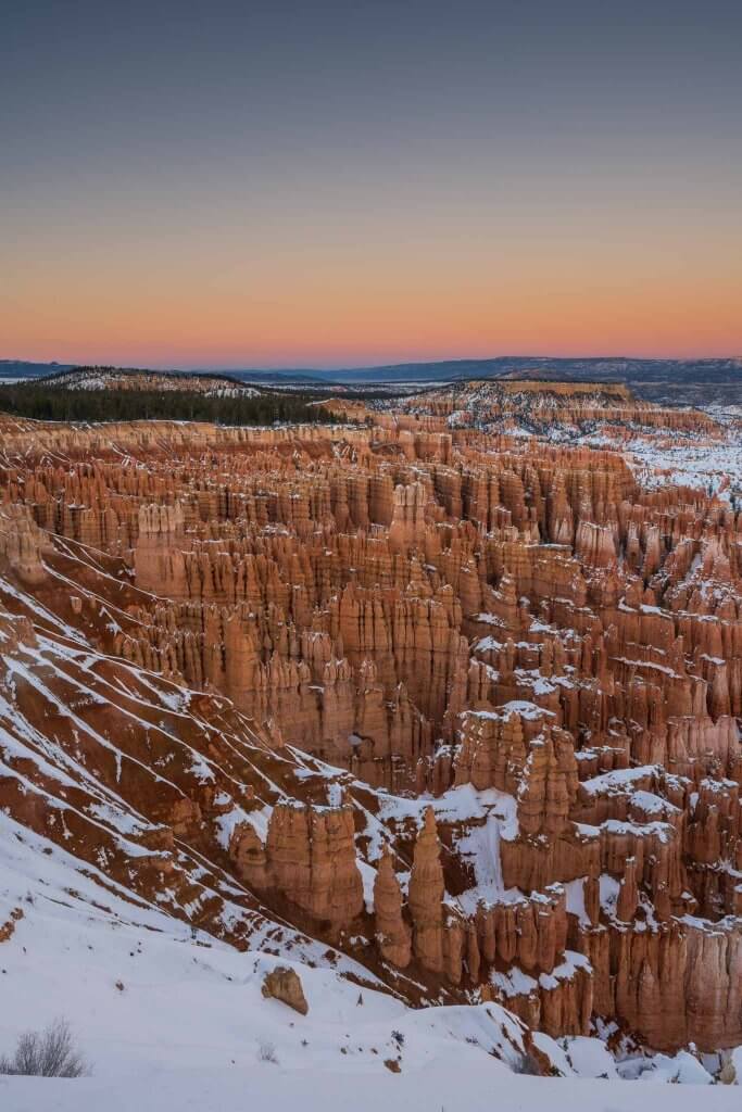 bryce canyon national park sunset gradient with snow