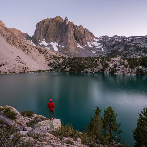 backpacker at big pine lakes lake 2 temple crag